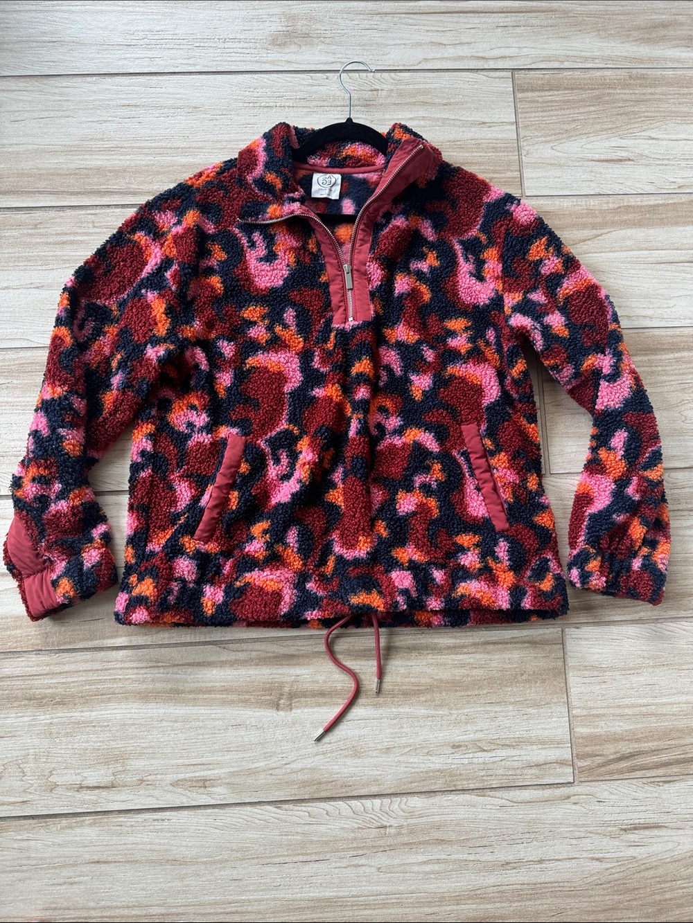 Sage Collective Sherpa Fleece Pullover L Abstract Floral Quarter Zip Gorpcore